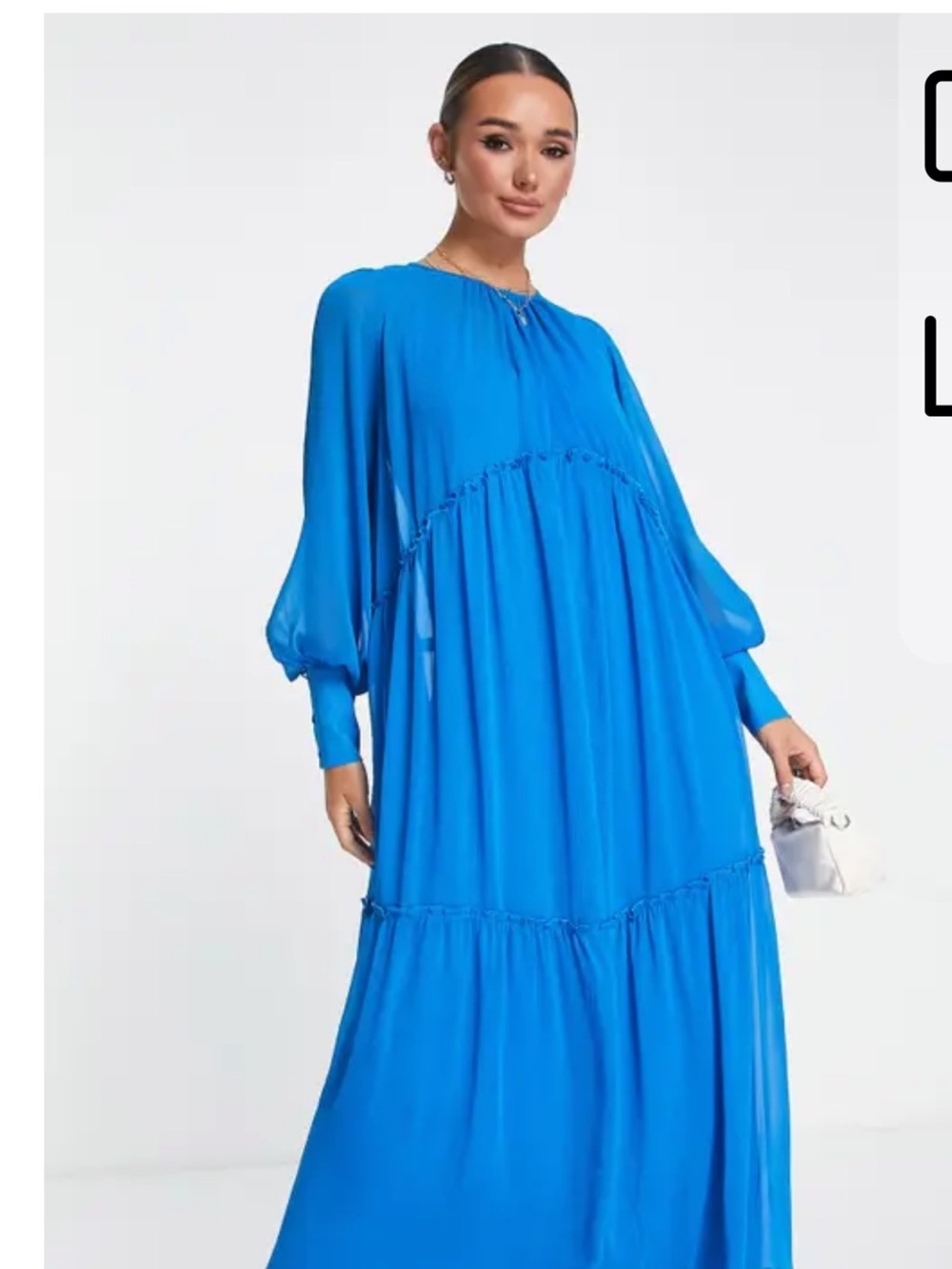 Topshop Bright Blue Long Sleeve Tiered Maxi Dress